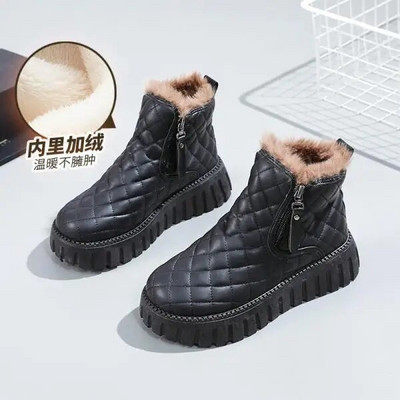 Στρογγυλές γυναικείες μπότες Παπούτσια Χειμερινά παπούτσια Μπότες-Γυναικείες Αυστραλία Χαμηλή Lolita 2023 Rubber Autumn Snow Flock Rome Lace-Up Cotton F