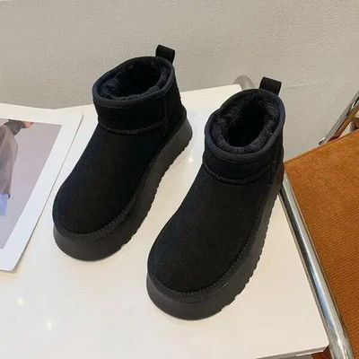 Στρογγυλές γυναικείες μπότες Παπούτσια Χειμερινά παπούτσια Μπότες-Γυναικείες Αυστραλία Χαμηλή Lolita 2023 Rubber Autumn Snow Flock Rome Lace-Up Cotton F