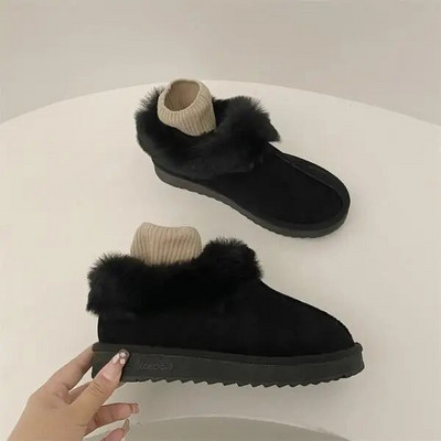 Στρογγυλές γυναικείες μπότες Παπούτσια Χειμερινά παπούτσια Μπότες-Γυναικείες Αυστραλία Χαμηλή Lolita 2023 Rubber Autumn Snow Flock Rome Lace-Up Cotton F