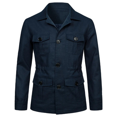 Meeste mantlid Safari jakk Linane Briti Retro Gentry Ülikond Taskud Ülerõivad ja mantlid Mood Ühevärvilised Meeste Topid Ropa Hombre