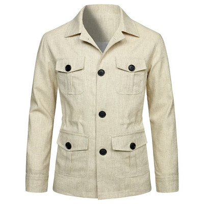 Meeste mantlid Safari jakk Linane Briti Retro Gentry Ülikond Taskud Ülerõivad ja mantlid Mood Ühevärvilised Meeste Topid Ropa Hombre