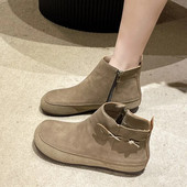 Ρετρό κοντές δερμάτινες μπότες για γυναίκες Άνεση φθινοπώρου με μαλακή σόλα ίσια παπούτσια μόδας Μποτάκια με φερμουάρ στο πλάι Ευέλικτα παπούτσια αιτιατού