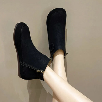 Ρετρό κοντές δερμάτινες μπότες για γυναίκες Άνεση φθινοπώρου με μαλακή σόλα ίσια παπούτσια μόδας Μποτάκια με φερμουάρ στο πλάι Ευέλικτα παπούτσια αιτιατού