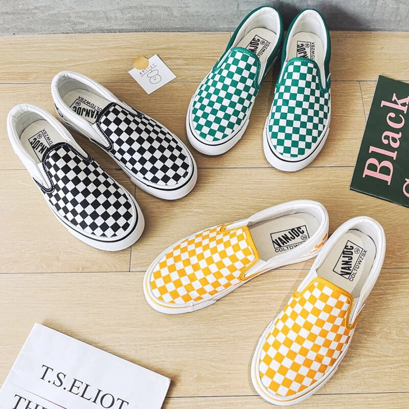 Νέα παπούτσια από καμβά σκακιέρας για γυναίκες Casual αθλητικά παπούτσια Γυναικεία παπούτσια περπατήματος Slip on loafers αθλητικά παπούτσια Καλάθια Femme Compensées