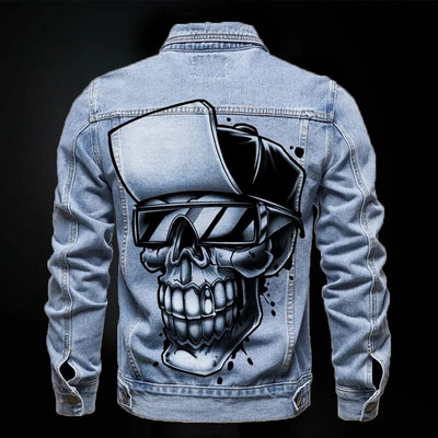 Y2K Jope Mantlid Denim Meeste Mood Ülerõivad Õhukesed pikkade varrukatega nööpidega revääriga Teksajakid Särk Meeste Sügisvintage Skull jakid