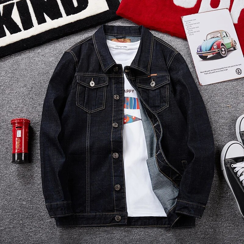 HIQOR negabaritinė džinsinė striukė 8xl 7xl 6xl vyriška madinga striukė Medvilninė solidi striukė ilgomis rankovėmis 2023 m. Nauji švarkai Vyriški paltai