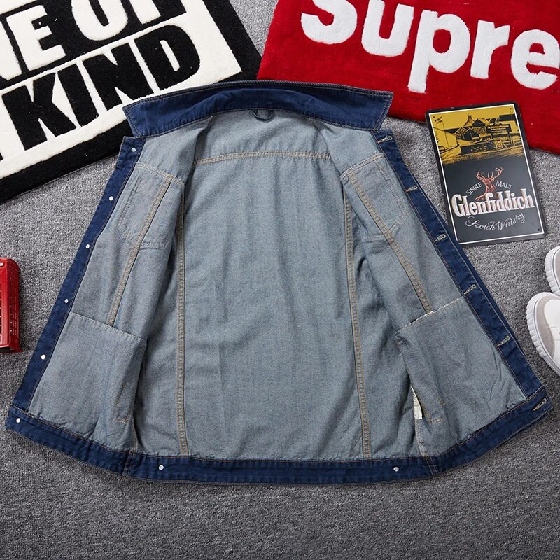 HIQOR negabaritinė džinsinė striukė 8xl 7xl 6xl vyriška madinga striukė Medvilninė solidi striukė ilgomis rankovėmis 2023 m. Nauji švarkai Vyriški paltai