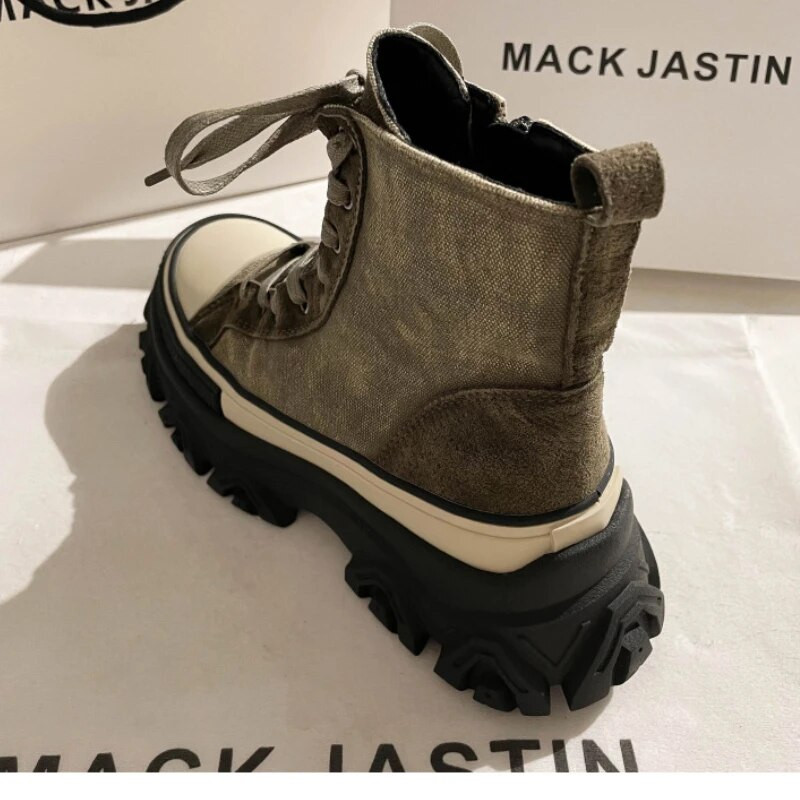 Μόδα European American High Top τζιν γυναικεία παπούτσια 2022 Φθινόπωρο Νέα χοντρή σόλα Μπότες Crowd Boots Γυναικεία παπούτσια με τακούνια