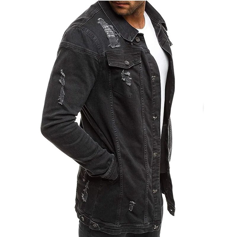 Μακρύ τζιν μπουφάν Ανοιξιάτικο και Φθινόπωρο Ανδρικό Μόδα Μπουφάν Streetwear Μαύρο Τζιν Μπουφάν Ανδρικό Μπλε Μοτοσικλέτα Μπουφάν