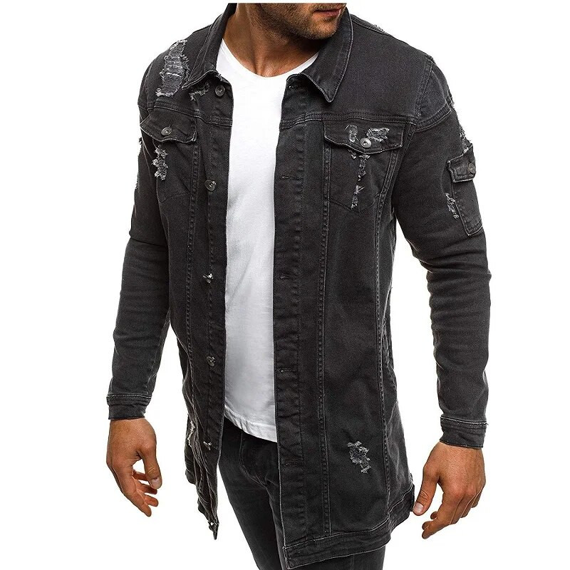 Μακρύ τζιν μπουφάν Ανοιξιάτικο και Φθινόπωρο Ανδρικό Μόδα Μπουφάν Streetwear Μαύρο Τζιν Μπουφάν Ανδρικό Μπλε Μοτοσικλέτα Μπουφάν