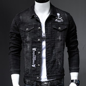 Moderna, pilnīgi jauna, izšūta, ziedu džinsa jaka vīriešu jaunatnei ar garām piedurknēm, personības apdruka, korejiešu jaka, moderns mētelis vīriešiem