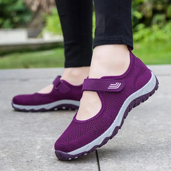 Неплъзгащи се меки маратонки за мама 2022 г. Летни дишащи мрежести пътни ежедневни обувки за жени Комфортни леки плоски спортни обувки
