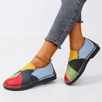 Γυναικείες μπαλώματα για μοκασίνια με ραφές Flat παπούτσια Γυναικεία καλοκαιρινά φλατ Απαλά χρώματα καραμέλας Γνήσιο δέρμα μοκασίνια Loafers