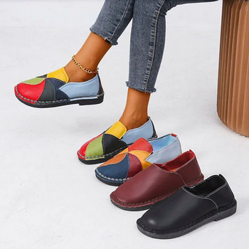 Γυναικείες μπαλώματα για μοκασίνια με ραφές Flat παπούτσια Γυναικεία καλοκαιρινά φλατ Απαλά χρώματα καραμέλας Γνήσιο δέρμα μοκασίνια Loafers