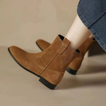 Vintage γυναικείες μπότες Faux σουέτ ίσιες κοντές μπότες slip σε χαμηλό τακούνι casual γυναικεία παπούτσια Φθινοπωρινά Solid Comfort μποτάκια Zapatos
