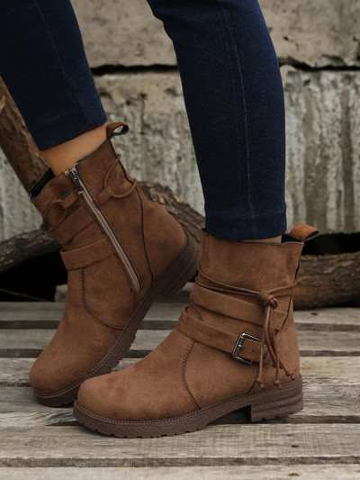 Naiste poolsaapad, 2023. aasta sügis, uued retro seemisnahast kõrge kontsaga saapad, suures suuruses, vabaaja naiste kingad, lukuga lukuga lühikesed saapad