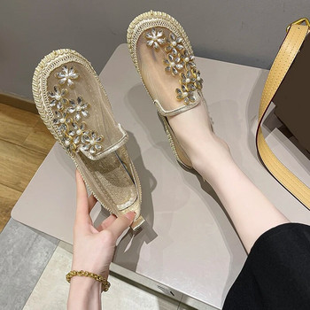 2023 Нови дантелени мрежести мокасини с кристални цветя Дамски комфортни дишащи летни обувки за ходене Дамски модни балетни обувки с приплъзване