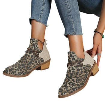 Ретро дамски ботуши Есенни и зимни леопардови платнени ботуши Големи размери Ежедневни обувки с цип Удобни къси ботуши