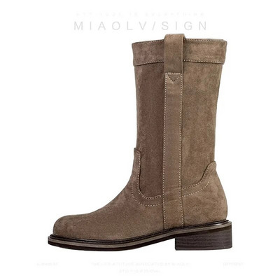 Mitmekülgsed kesksaapad naistele Sügis Uued Retro Froste Nahast Lühikesed Saapad Slip on Solid kõrged kontsad Vabaaja pehme talla poolsaapad