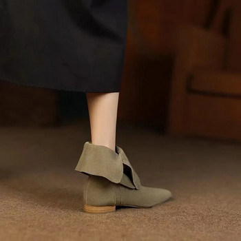Модни ботуши с остри пръсти за жени Пролет Есен Дамски ботуши от набук Ретро дамски обувки с нисък ток Темпераментни къси ботуши