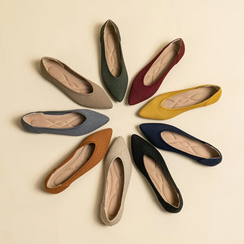 Дамски едноцветни равни обувки, ежедневни модни дишащи нехлъзгащи се гумени подметки, заострени удобни обувки за бременни, пролетни и