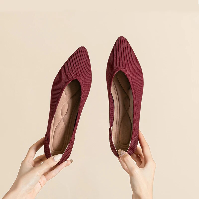 Moteriški vienspalviai plokščiapadžiai batai, laisvalaikio madingi, orui pralaidūs, neslystantys guminiai padai smailūs, patogūs nėščiųjų batai spyruokliniai