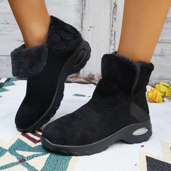 Βαμβακερές μπότες με χοντρή σόλα για γυναίκες Χειμερινά ζεστά γούνινα γυναικεία παπούτσια Fashion Suede αντιολισθητικά μποτάκια αστραγάλου Plus Size Slip σε βαμβακερά παπούτσια