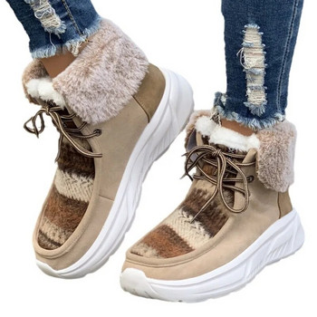 Зимни обувки за 2023 г. Дебела подметка Ботуши за сняг с връзки Топли плюшени велурени ботуши за жени Големи размери Неплъзгащи се дамски маратонки на открито