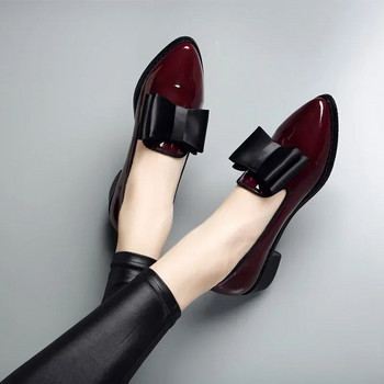 2023 г. Нови дамски мокасини с декор с лък, плоски обувки с остър пръст за жени, лачени обувки с плитка уста, ежедневни ежедневни обувки