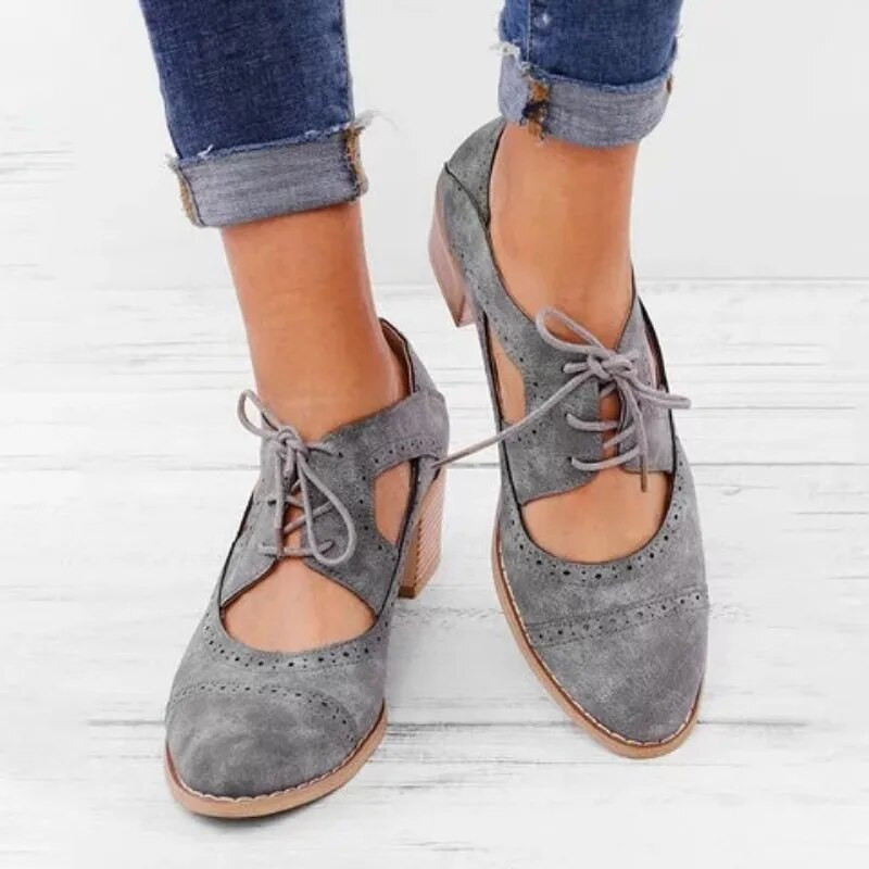 Moteriški aukštakulniai odiniai batai su smailiais pirštais, moteriški „Soild Retro“ moteriški sandalai su storu kulnu plius dydžio vienviečiai batai