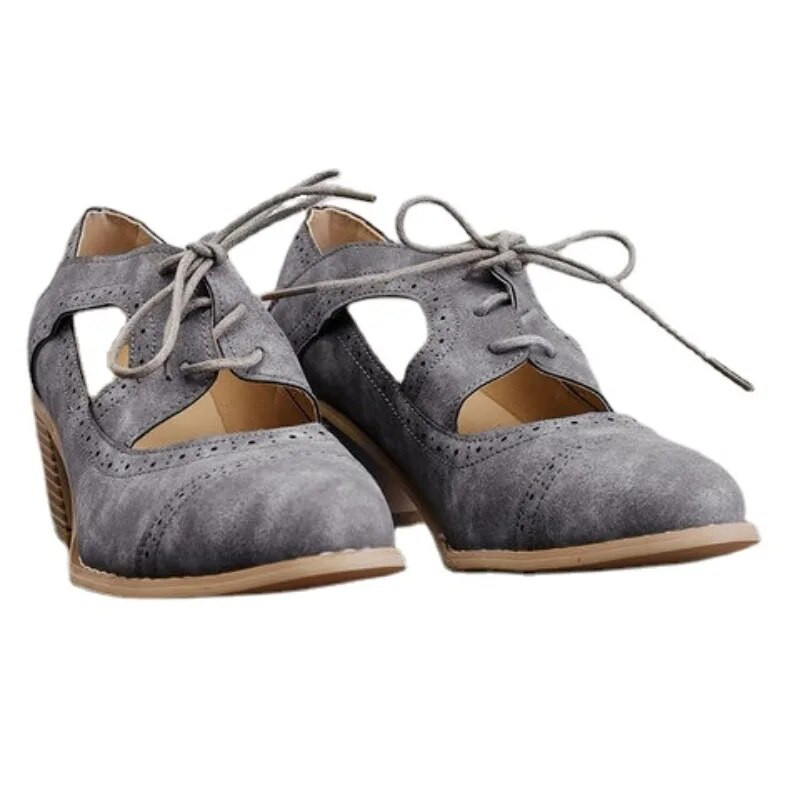 Moteriški aukštakulniai odiniai batai su smailiais pirštais, moteriški „Soild Retro“ moteriški sandalai su storu kulnu plius dydžio vienviečiai batai