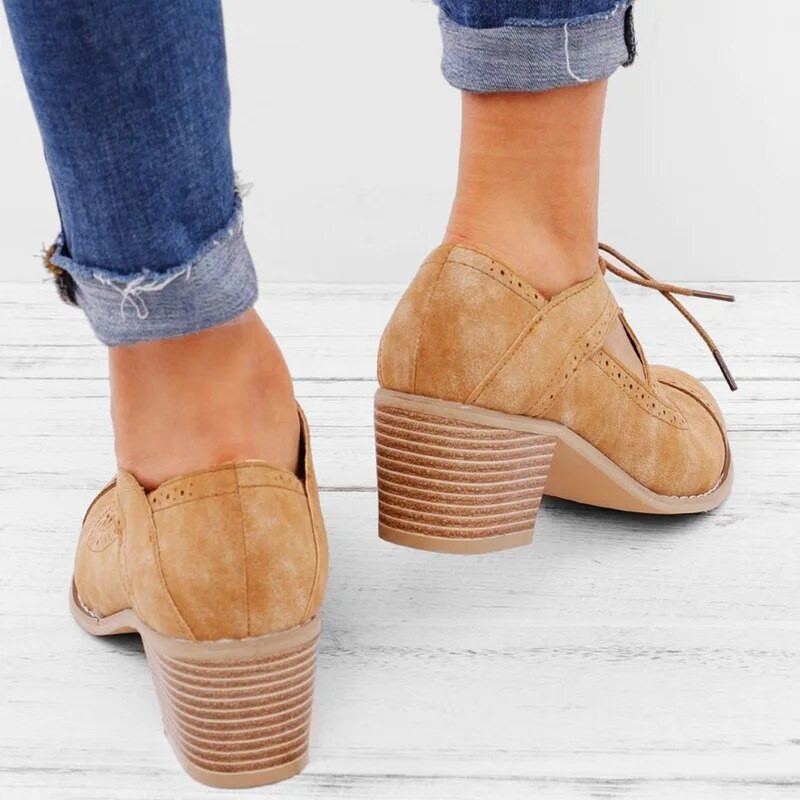 Moteriški aukštakulniai odiniai batai su smailiais pirštais, moteriški „Soild Retro“ moteriški sandalai su storu kulnu plius dydžio vienviečiai batai