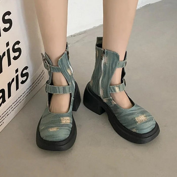 Πλατφόρμα Γυναικείες μπότες με ψηλό τακούνι ρετρό γυναικεία κοντές μπότες με χοντρή σόλα Mary Janes