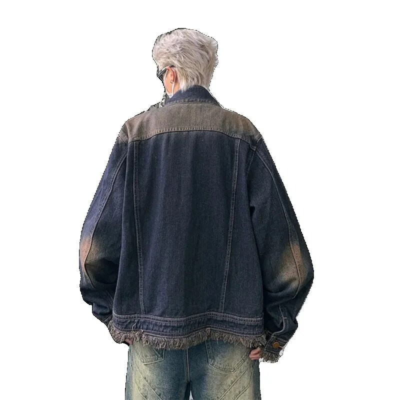 Meeste kevadsügisene teksajakk Tänavajakid Paar villane äär Turndown krae pikkade varrukatega Tõmblukk Üherealised kauboi topid