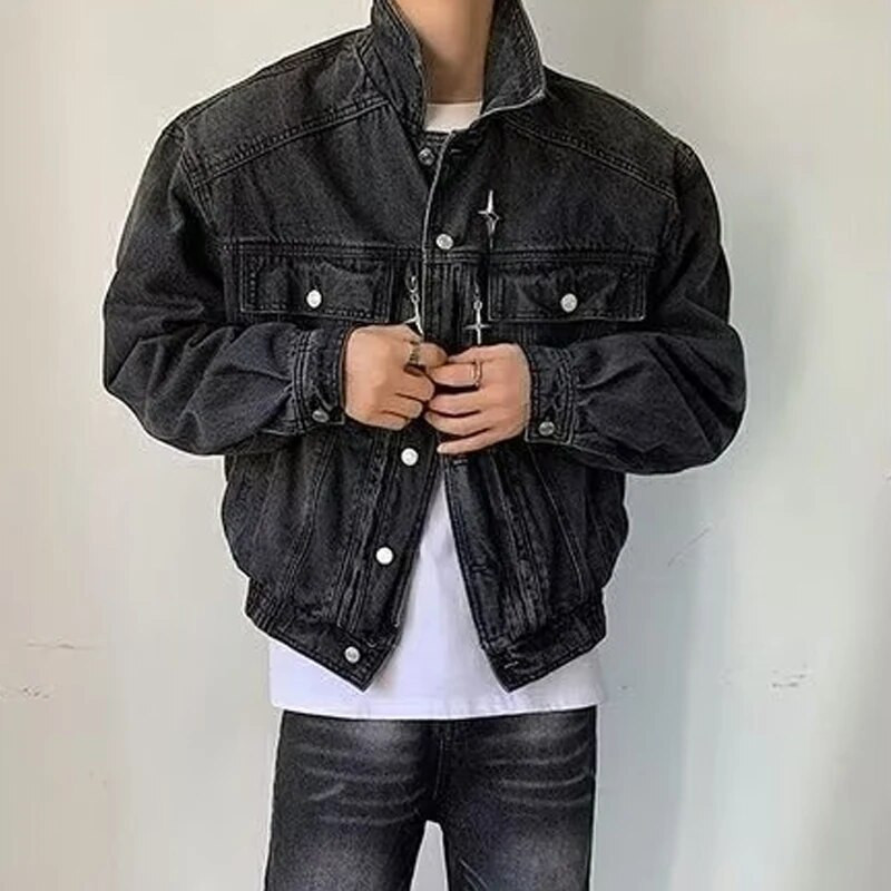 Νέα ανδρικά μακρυμάνικα τζιν μπουφάν Ρούχα μόδας με κουμπί πέτο Πουκάμισα τζιν παλτό Ανδρικά τζιν παλτό Άνοιξη φθινόπωρο 2023