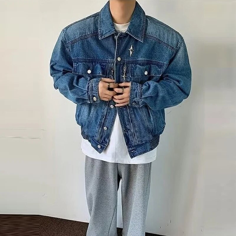 Νέα ανδρικά μακρυμάνικα τζιν μπουφάν Ρούχα μόδας με κουμπί πέτο Πουκάμισα τζιν παλτό Ανδρικά τζιν παλτό Άνοιξη φθινόπωρο 2023