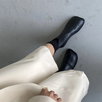 Χειμερινά φθινοπωρινά μαλακά δερμάτινα γυναικεία μποτάκια τετράγωνα μποτάκια με φερμουάρ Simplicity Casual γυναικεία παπούτσια Μόδα Flats Botas Mujer