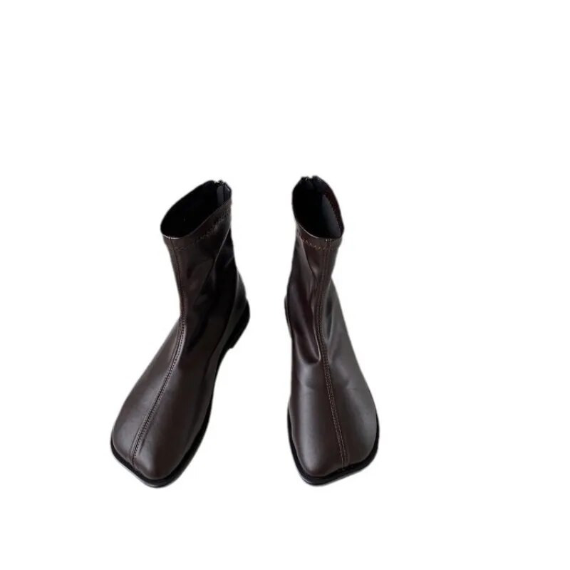 Χειμερινά φθινοπωρινά μαλακά δερμάτινα γυναικεία μποτάκια τετράγωνα μποτάκια με φερμουάρ Simplicity Casual γυναικεία παπούτσια Μόδα Flats Botas Mujer