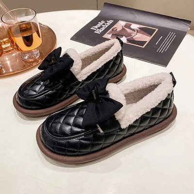 Moteriški Batai Rudens Modis Laisvalaikiai Moteriški sportbačiai Loafers Kailiniai Prisegamas lankas-Mazgas Apvalus pirštas Ruduo 2022 m. Užsegamas žiemos drugelis Mokas