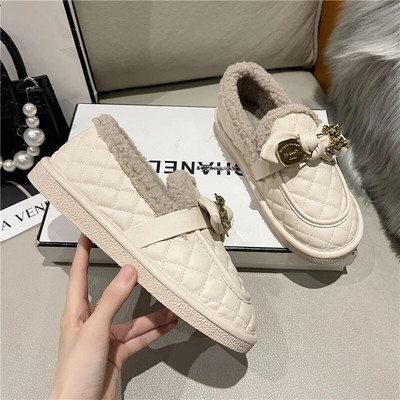 Moteriški Batai Rudens Modis Laisvalaikiai Moteriški sportbačiai Loafers Kailiniai Prisegamas lankas-Mazgas Apvalus pirštas Ruduo 2022 m. Užsegamas žiemos drugelis Mokas