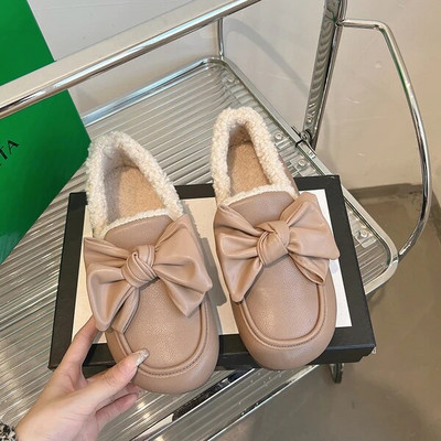 Moteriški Batai Rudens Modis Laisvalaikiai Moteriški sportbačiai Loafers Kailiniai Prisegamas lankas-Mazgas Apvalus pirštas Ruduo 2022 m. Užsegamas žiemos drugelis Mokas