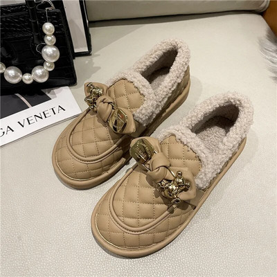 Moteriški Batai Rudens Modis Laisvalaikiai Moteriški sportbačiai Loafers Kailiniai Prisegamas lankas-Mazgas Apvalus pirštas Ruduo 2022 m. Užsegamas žiemos drugelis Mokas