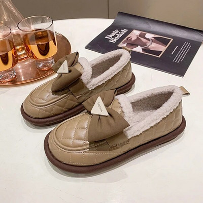 Moteriški Batai Rudens Modis Laisvalaikiai Moteriški sportbačiai Loafers Kailiniai Prisegamas lankas-Mazgas Apvalus pirštas Ruduo 2022 m. Užsegamas žiemos drugelis Mokas