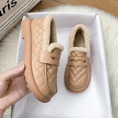 Moteriški Batai Rudens Modis Laisvalaikiai Moteriški sportbačiai Loafers Kailiniai Prisegamas lankas-Mazgas Apvalus pirštas Ruduo 2022 m. Užsegamas žiemos drugelis Mokas
