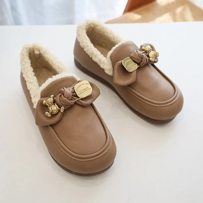 Moteriški Batai Rudens Modis Laisvalaikiai Moteriški sportbačiai Loafers Kailiniai Prisegamas lankas-Mazgas Apvalus pirštas Ruduo 2022 m. Užsegamas žiemos drugelis Mokas