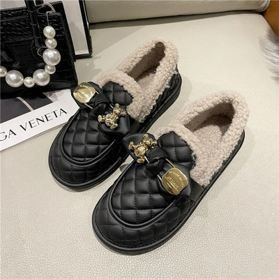 Moteriški Batai Rudens Modis Laisvalaikiai Moteriški sportbačiai Loafers Kailiniai Prisegamas lankas-Mazgas Apvalus pirštas Ruduo 2022 m. Užsegamas žiemos drugelis Mokas