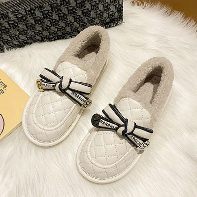 Moteriški Batai Rudens Modis Laisvalaikiai Moteriški sportbačiai Loafers Kailiniai Prisegamas lankas-Mazgas Apvalus pirštas Ruduo 2022 m. Užsegamas žiemos drugelis Mokas