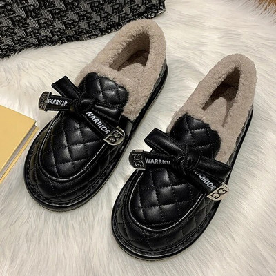 Moteriški Batai Rudens Modis Laisvalaikiai Moteriški sportbačiai Loafers Kailiniai Prisegamas lankas-Mazgas Apvalus pirštas Ruduo 2022 m. Užsegamas žiemos drugelis Mokas