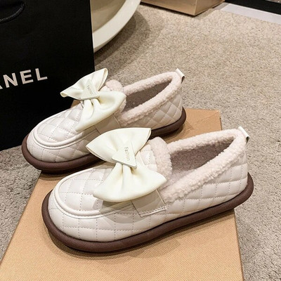 Moteriški Batai Rudens Modis Laisvalaikiai Moteriški sportbačiai Loafers Kailiniai Prisegamas lankas-Mazgas Apvalus pirštas Ruduo 2022 m. Užsegamas žiemos drugelis Mokas