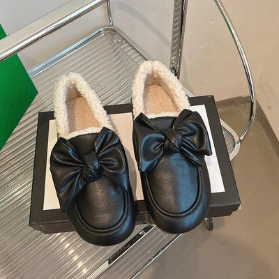 Moteriški Batai Rudens Modis Laisvalaikiai Moteriški sportbačiai Loafers Kailiniai Prisegamas lankas-Mazgas Apvalus pirštas Ruduo 2022 m. Užsegamas žiemos drugelis Mokas